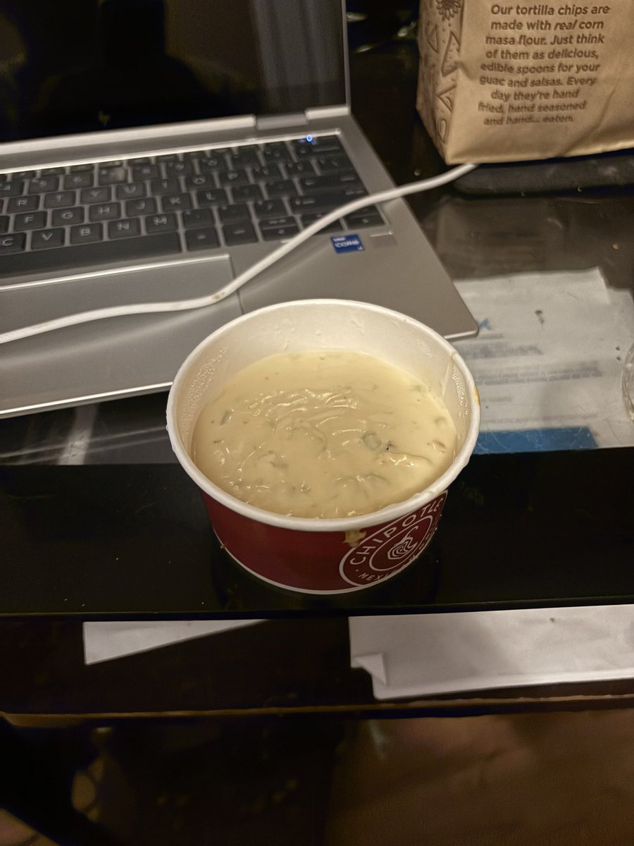 TechRecruiter19's tweet photo. @ChipotleTweets is this what you call a large bowl of queso?  This was delivered half full.  Please explain. https://t.co/bN7NnAmHol
