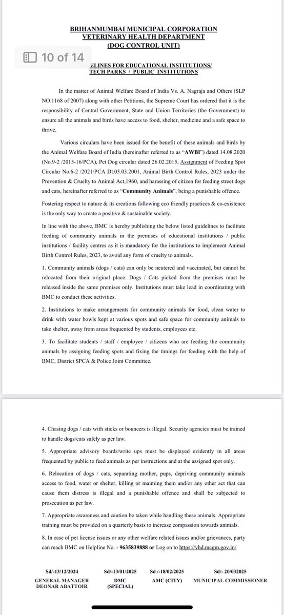 Richa Pinto (@richapintoi) on Twitter photo For the first time, the <a href="/mybmc/">माझी Mumbai, आपली BMC</a> Veterinary Department has issued official guidelines for animal feeders, caregivers, housing societies, and resident groups. Sharing a few key points below — and if you’d like to read the full list, here’s the link:
vhd.mcgm.gov.in
Besides, For the first time, the <a href="/mybmc/">माझी Mumbai, आपली BMC</a> Veterinary Department has issued official guidelines for animal feeders, caregivers, housing societies, and resident groups. Sharing a few key points below — and if you’d like to read the full list, here’s the link:
vhd.mcgm.gov.in
Besides,
