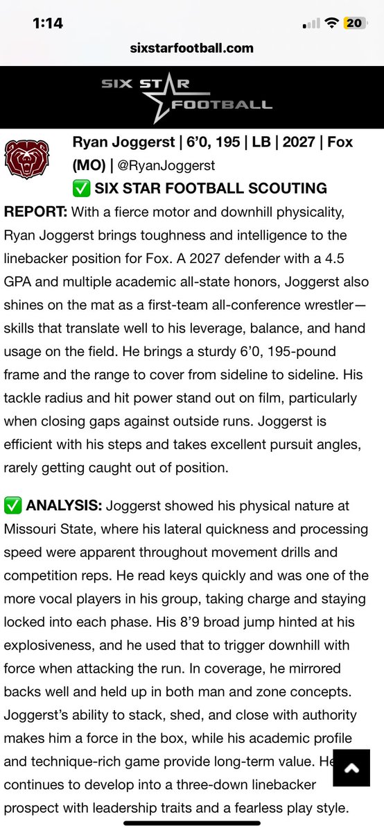 RyanJoggerst's tweet image. Thank you @6starfootballMO for the great writeup and @CoachBenado and @MoStateFootball for a great day of camp! I learned alot!
