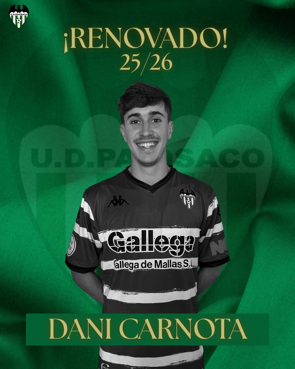 💥 RENOVADO | 🟢⚪

Dani “O Gato” Carnota seguirá deixando pegada na banda da UD Paiosaco! 

Encarador, eléctrico e sobre todo imprevisible… o espectáculo está asegurado outro ano máis na Porta Santa! 🐾⚽️

#UDPaiosaco #DaniCarnota #Renovación #SeguimosLoitando 💚🤍💪