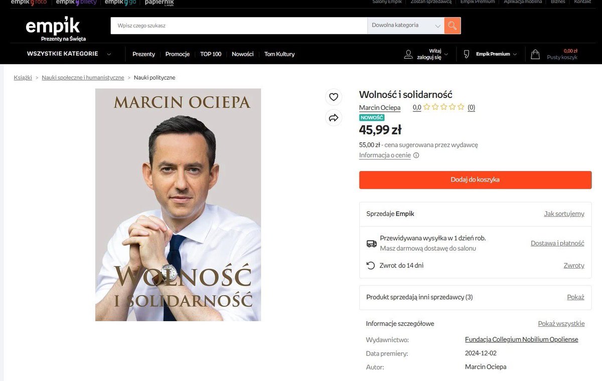 MarcinOciepa's tweet photo. Bardzo mi miło, że książka „Wolność i solidarność” jest już dostępna we wszystkich największych księgarniach. O Polsce, Europie, świecie, wartościach, szansach, zagrożeniach i konkretnych rozwiązaniach na przyszłość. Jeżeli szukacie lektury na wakacje, lub prezent, to polecam wyszukiwarkę: https://t.co/uz3gMNsFYt