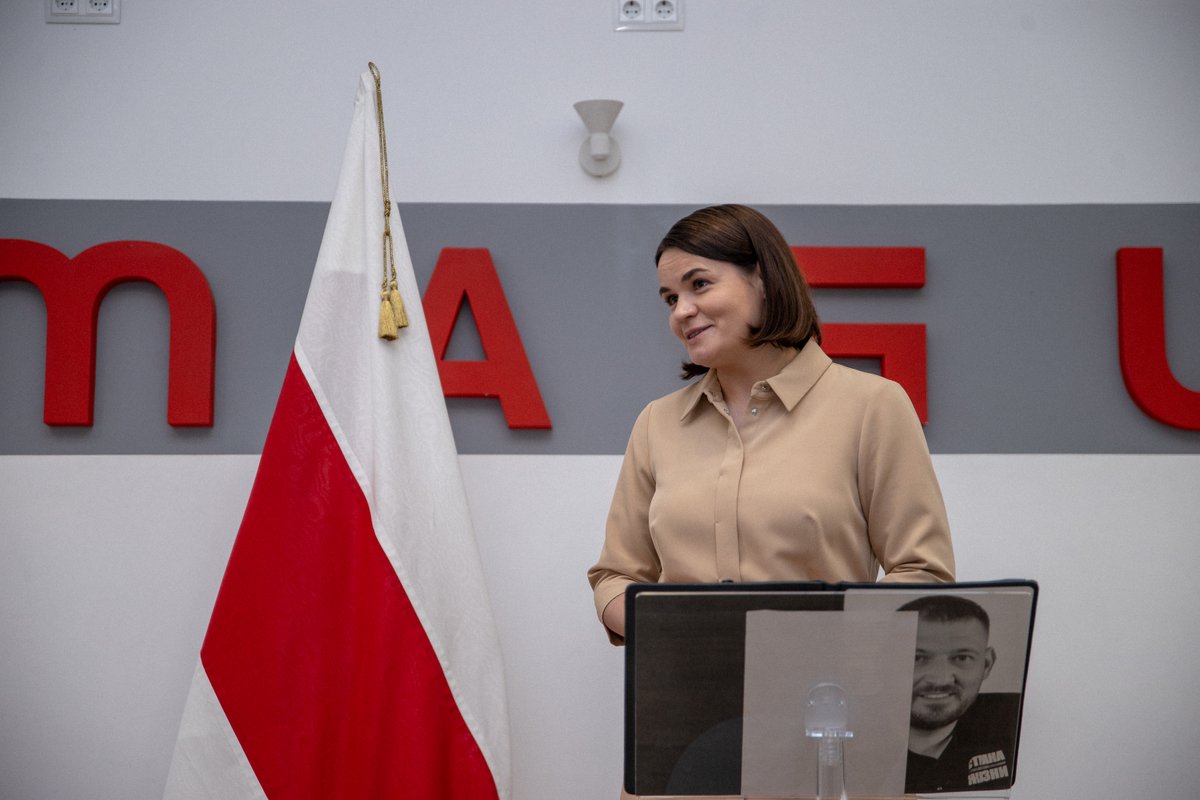 Tsihanouskaya's tweet photo. Yesterday in Madrid, I joined the opening of the photo exhibition 'Faces of Freedom'. 

These powerful photographs by Vadzim Zamirouski capture courage, dignity, and hope. They remind us what unites us—and why we continue the struggle.

Thank you @IMAGURU_Madrid &amp; @TaniaMarinich! https://t.co/fMzvLQdoMb