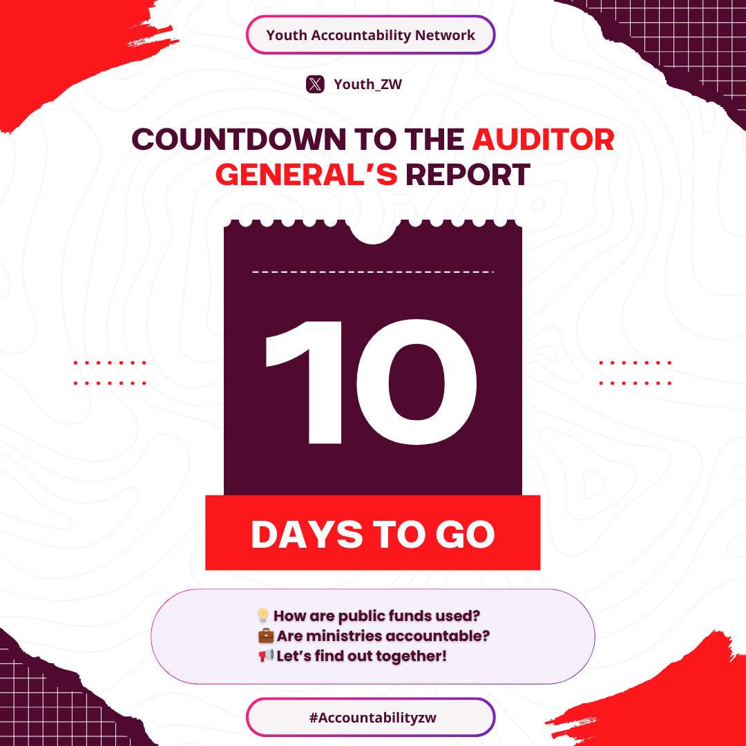 The count dowm to the Auditor General's Report has started, this is in a bid to compel the office of the Auditor General to release the Audit reports within the constitutionally stipulated time frame of not later than 30th of June. #AccountabilityZw #YouthAccountabilityNetwork
