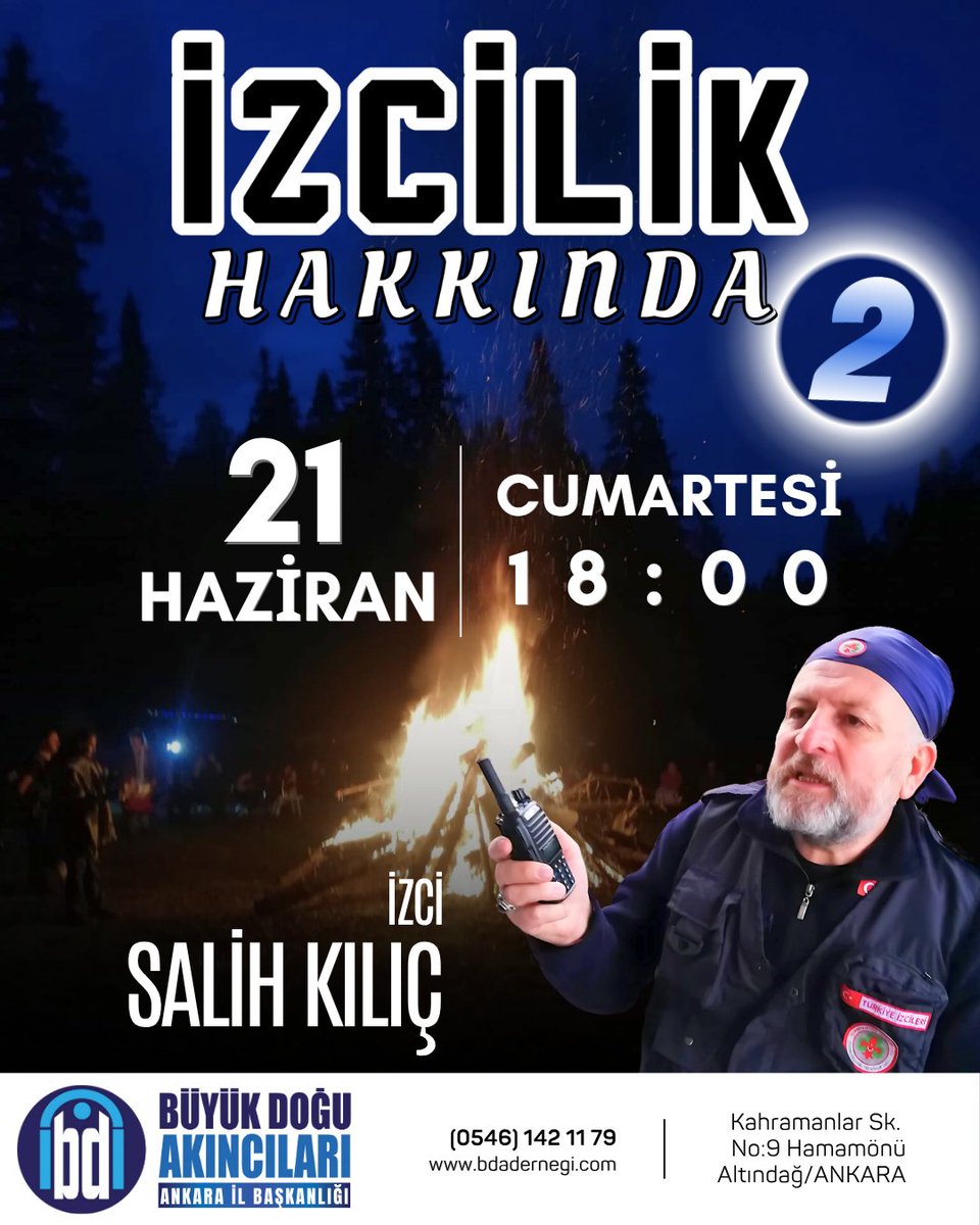 İZCİLİK HAKKINDA 2 

Geçtiğimiz hafta 1. bölümünü icra ettiğimiz İzcilik sohbetine, bu hafta yine İzci Salih KILIÇ'ın sunumuyla "İZCİLİK HAKKINDA 2" başlığıyla devâm ediyoruz. Tüm dostlarımız dâvetlidir.

🗓21 Haziran 2025 Cumartesi
🕧18:00