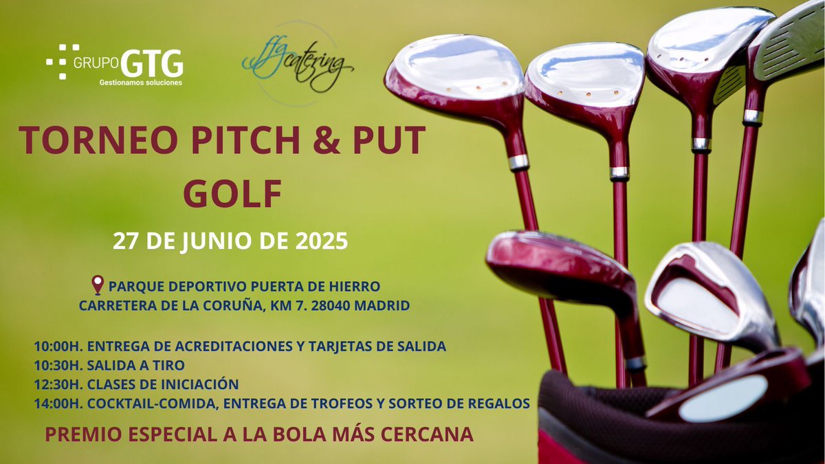 GTGgrupo's tweet photo. ¡Buenos GTG días! La próxima semana estaremos compartiendo una jornada deportiva en el tradicional #torneodegolf que organiza @ffgcatering para #afcolegiados Si todavía no te has apuntado, contacta con tu asesor comercial #eventosgtg https://t.co/zKjzhfhJhM