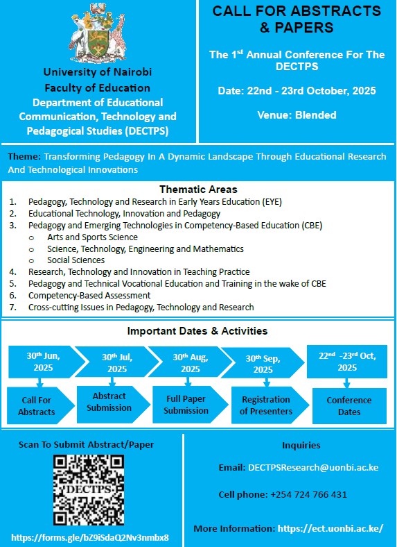 The  UoN Research Week  2025 #ResearchWeek2025 is happening in October. CALL for Abstracts &amp; Papers-Faculty of Education 
ect.uonbi.ac.ke/latest-news/ca…
 #WeAreUoN #Research #innovation