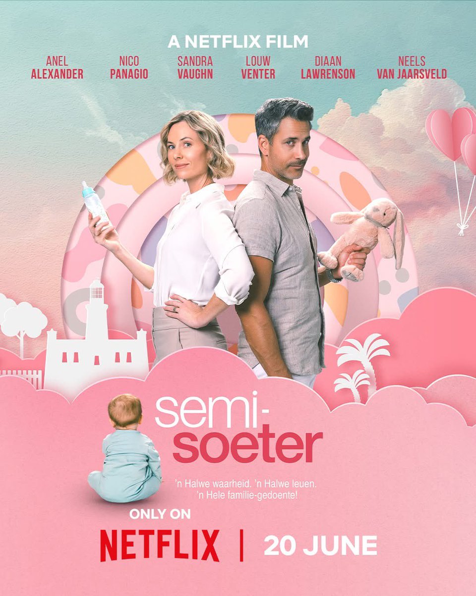 Dis 'Semi-Soeter' dag! Hoe cool om te kan sê: “Now streaming on Netflix”! ’Semi-Soeter’ is nou beskikbaar, wêreldwyd in 190 lande. 1ste Afrikaanse film wat kan spog met die woorde: “Netflix bied aan". Vandag maak ons geskiedenis! #semisoeter #netflix #semisoet #afrikaansfilm