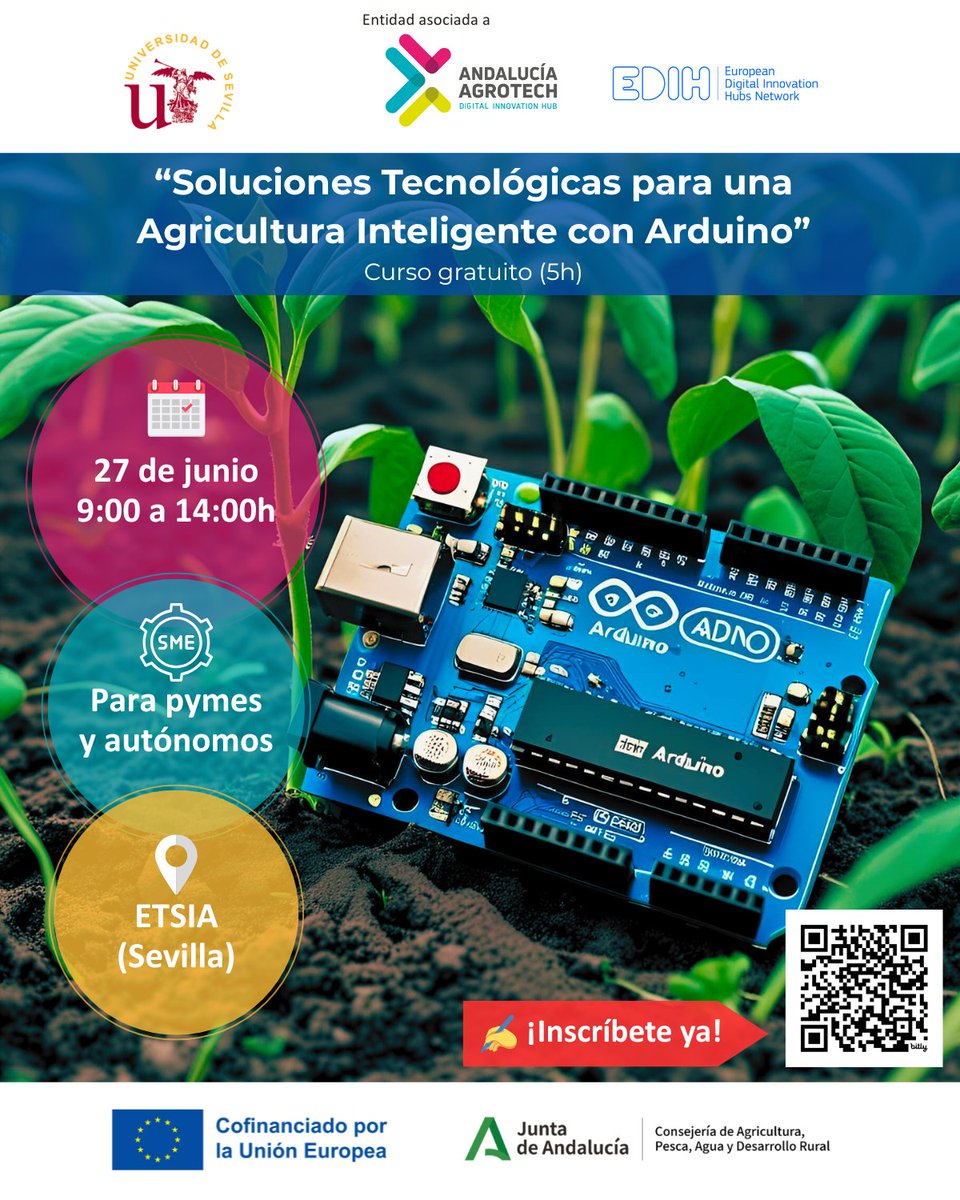 Smart Biosystems Laboratory (@smartbiolab) on Twitter photo 📢Nuevo taller gratuito! “Soluciones Tecnológicas para una #AgriculturaInteligente con #Arduino”, con <a href="/DIHAndAgrotech/">Andalucía Agrotech DIH</a> <a href="/edih_net/">European Digital Innovation Hubs Network</a>
💡#Monitoriza cultivos, #automatiza el riego y mucho+
📅27 de junio | 🕘 9:00-14:00
📍ETSIA (Sevilla)
✍Inscríbete ya!👉🔗bit.ly/4jUsd7u 📢Nuevo taller gratuito! “Soluciones Tecnológicas para una #AgriculturaInteligente con #Arduino”, con <a href="/DIHAndAgrotech/">Andalucía Agrotech DIH</a> <a href="/edih_net/">European Digital Innovation Hubs Network</a>
💡#Monitoriza cultivos, #automatiza el riego y mucho+
📅27 de junio | 🕘 9:00-14:00
📍ETSIA (Sevilla)
✍Inscríbete ya!👉🔗bit.ly/4jUsd7u