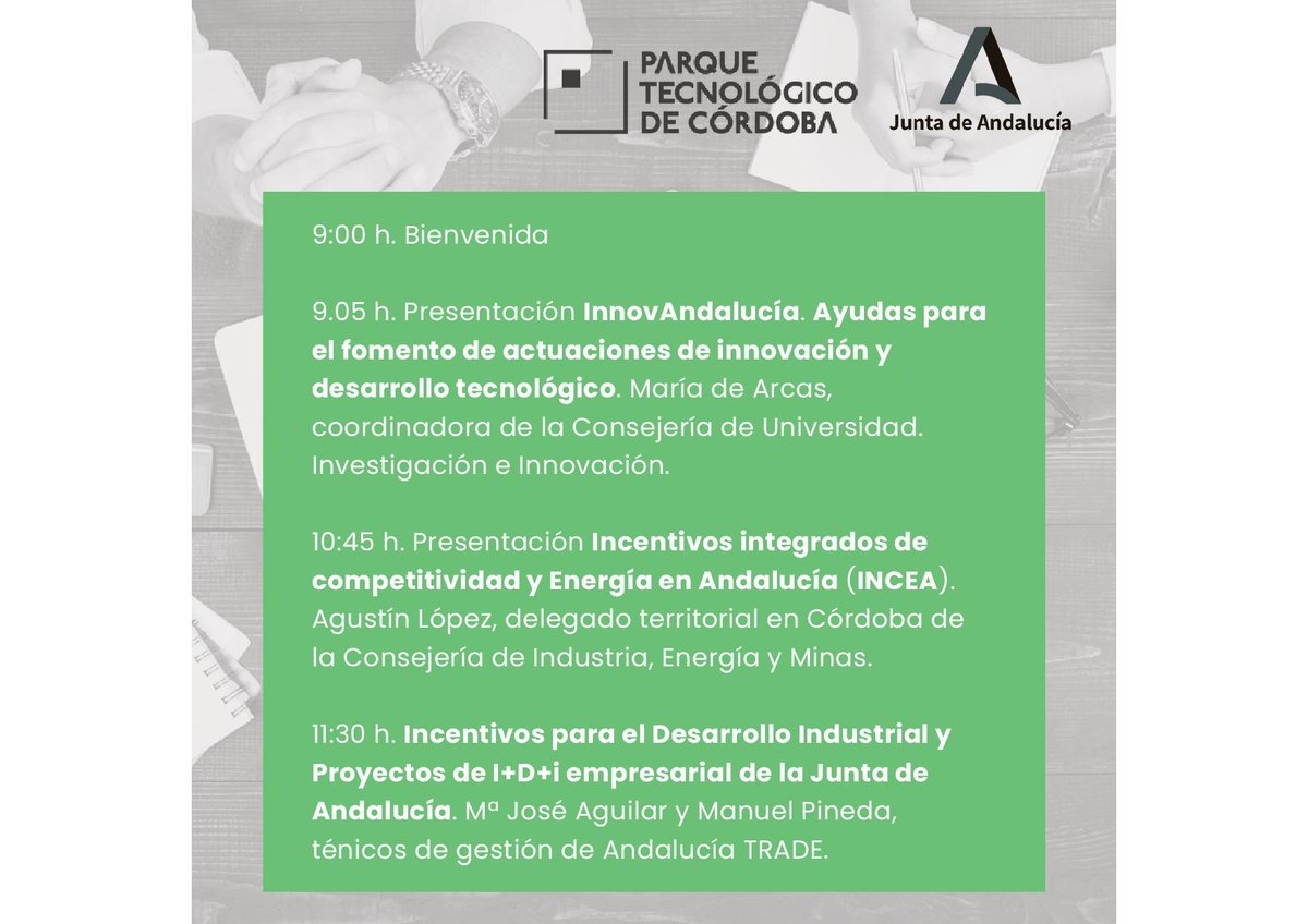 Andalucía Emprende Córdoba (@cadecordobaae) on Twitter photo ℕ𝕦𝕖𝕧𝕒𝕤 𝔸𝕪𝕦𝕕𝕒𝕤 𝕕𝕖 𝕚𝕟𝕟𝕠𝕧𝕒𝕔𝕚ó𝕟 𝕪 ℂ𝕠𝕞𝕡𝕖𝕥𝕚𝕥𝕚𝕧𝕚𝕕𝕒𝕕
<a href="/AndaluciaJunta/">Junta de Andalucía</a>
🧑💼Jornada con personal experto para conocer los detalles de cada línea
🗓️26 junio🕘9.00h📍<a href="/Rabanales21/">Parque Tecnológico de Córdoba</a>
👉lc.cx/Vvqey1
<a href="/UniversidadAnd/">Consejería Universidad, Investigación e Innovación</a> <a href="/IndustriaAnd/">Consejería de Industria, Energía y Minas</a> <a href="/trade_andalucia/">Andalucía TRADE</a> ℕ𝕦𝕖𝕧𝕒𝕤 𝔸𝕪𝕦𝕕𝕒𝕤 𝕕𝕖 𝕚𝕟𝕟𝕠𝕧𝕒𝕔𝕚ó𝕟 𝕪 ℂ𝕠𝕞𝕡𝕖𝕥𝕚𝕥𝕚𝕧𝕚𝕕𝕒𝕕
<a href="/AndaluciaJunta/">Junta de Andalucía</a>
🧑💼Jornada con personal experto para conocer los detalles de cada línea
🗓️26 junio🕘9.00h📍<a href="/Rabanales21/">Parque Tecnológico de Córdoba</a>
👉lc.cx/Vvqey1
<a href="/UniversidadAnd/">Consejería Universidad, Investigación e Innovación</a> <a href="/IndustriaAnd/">Consejería de Industria, Energía y Minas</a> <a href="/trade_andalucia/">Andalucía TRADE</a>