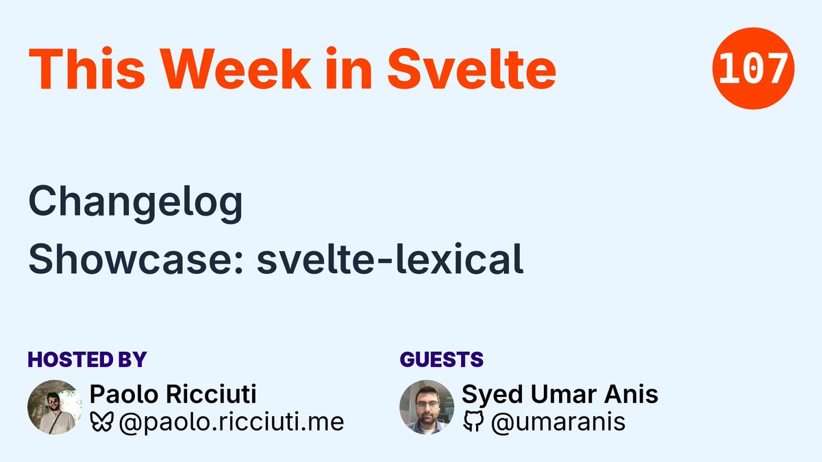 SvelteSociety's tweet image. A new episode of "This Week in Svelte" is happening again today and we have a showcase — svelte-lexical.
github.com/umaranis/svelt…