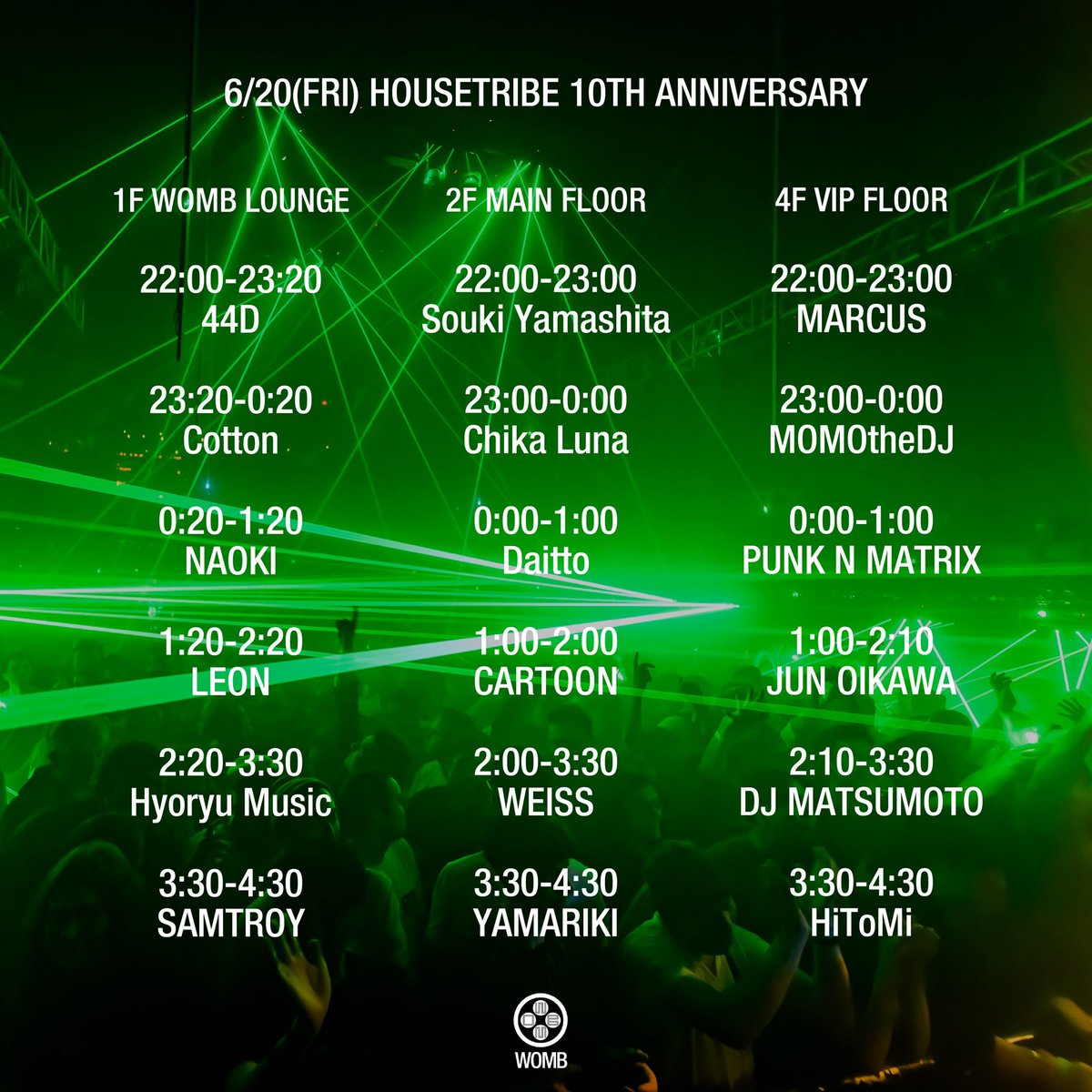 WOMB_Tokyo's tweet image. 【今夜のタイムテーブル】
TECH HOUSE, TECHNO

オランダが誇る音楽の祭典ADEに4年連続でレーベルショーケースが決定している @housetribe_tyo の10周年パーティーに、2018年Toolroom Records年間売上No.1のUK実力派テックハウスプロデューサー @weissintune が日本初上陸！
🎟️womb.co.jp/event/2025/06/…