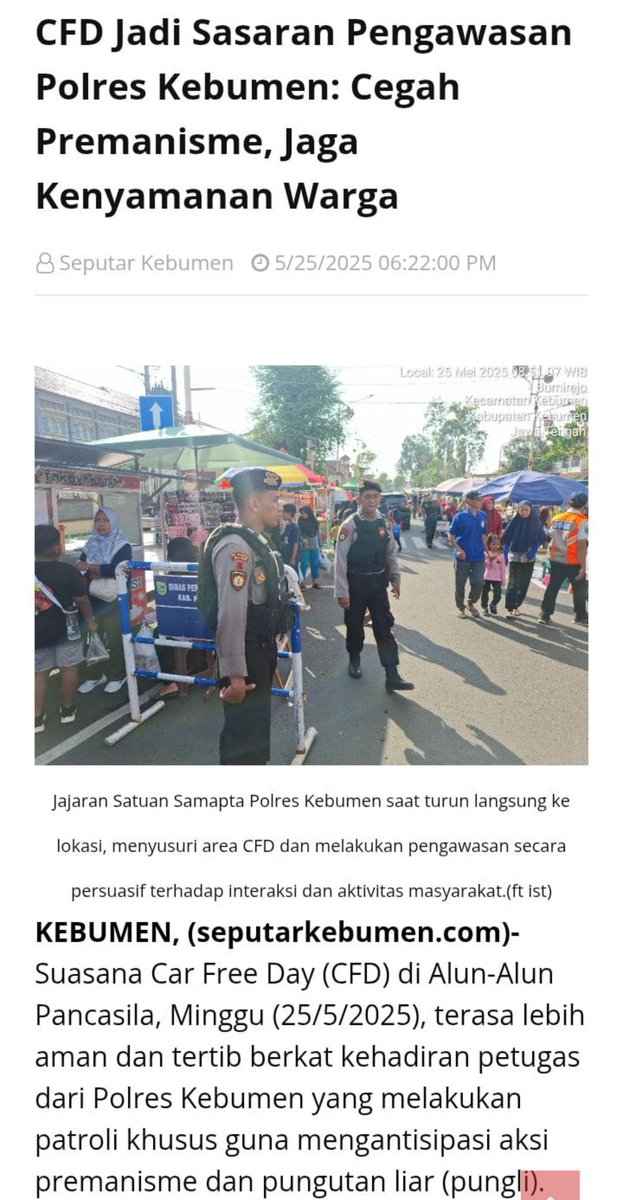 Mengabdi Untuk Indonesiadengan mengawasi cfd yg dilakukan polres kebumen. mencegah adanya premanisme dan menjaga kenyamanan warga. #HadirkanPelayananTerbaik
