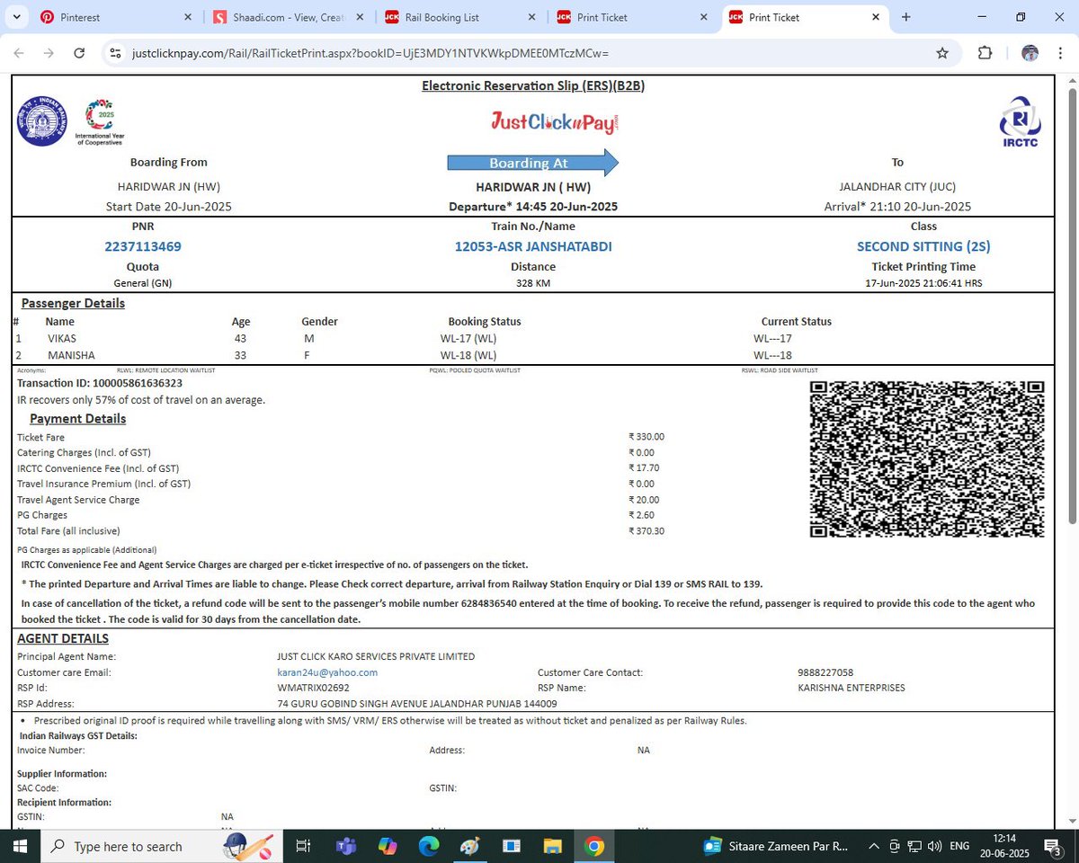 karan24u's tweet photo. Respected Sir/mam kindly help me I booked tickets from Haridwar to Jalandhar city,before my status was showing confirm and now it’s showing waiting list my family is standing over there at Haridwar railway station. Kindly help the needful  @RailMinIndia @RailMadad @RailwaySeva https://t.co/ELeialIMhg