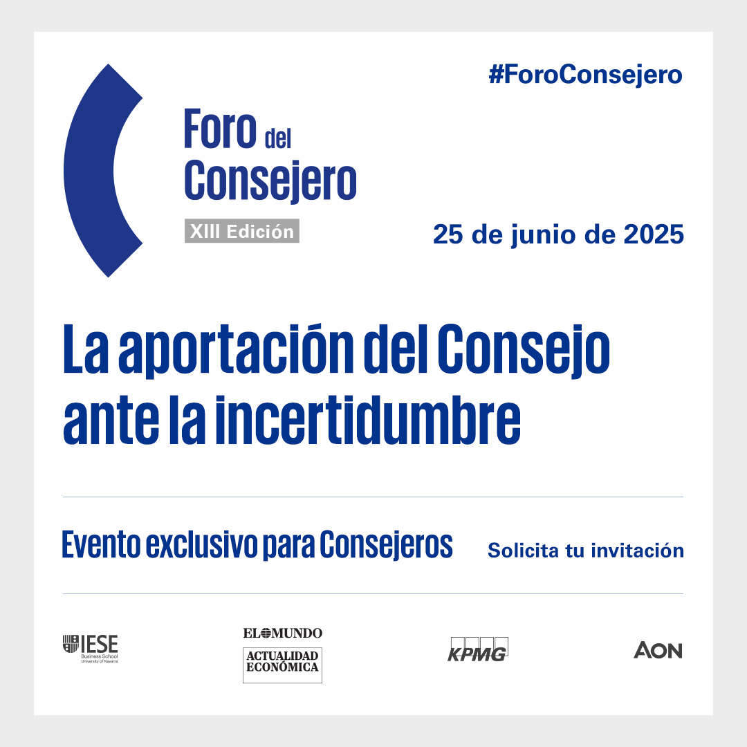 📅 <a href="/elmundoes/">EL MUNDO</a> IESE <a href="/Aon_Espana/">Aon España</a> y <a href="/KPMG_ES/">KPMG España</a> celebran el próximo 25 de Junio la XIII edición del ‘Foro de Consejero’

👉¿Te lo vas a perder? #ForoConsejero
👇👇👇
acortar.link/la5Mg9