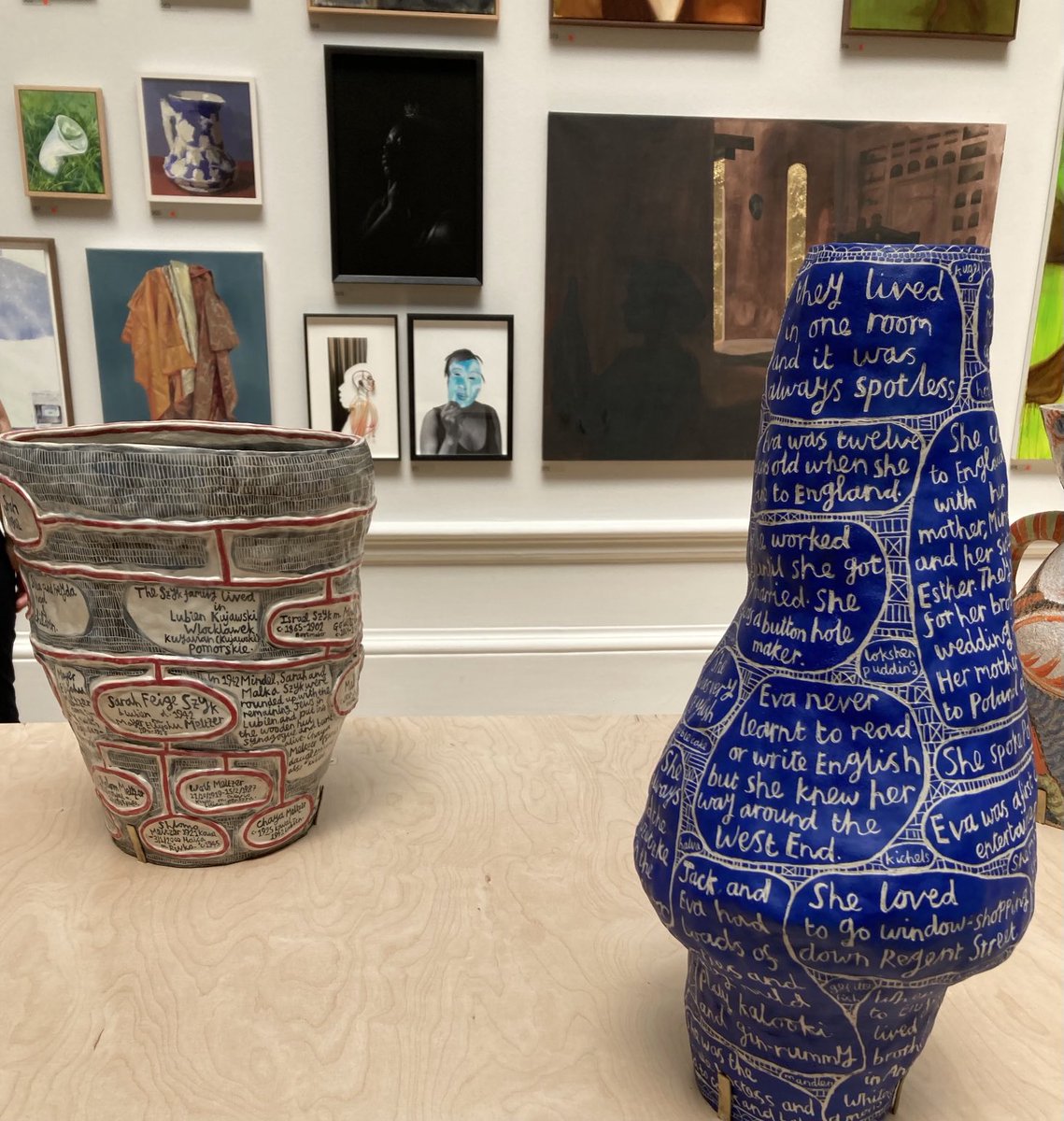 GothLover's tweet image. My favourite exhibit in this year’s Royal Academy Exhibition! Marice Cumber’s ceramic tribute to her Grandmother Eva (on the right). #RASummerShow