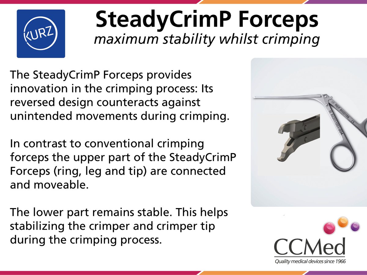 NEW TO THE UK

The SteadyCrimP from #KurzMed offers greater stability during the crimping process, helping to provide optimal coupling between the implant and incus process.

#stapedioplasty #earsurgery #otology #ENT #surgicaltools