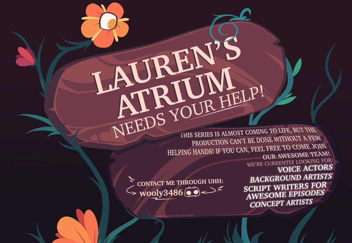 👁️“When in doubt, creep them out.” 👁️

Come be a team member and help with the production of “LAUREN’S ATRIUM“ today!

Voice Actors, BG Artists, Script Writers and More. Contact through twitter messages or the Discord username below!
