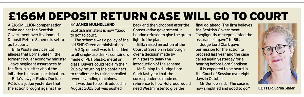 A £166M taxpayer bill is on the way over the failed Deposit Return Scheme—and Lorna Slater, who gave the assurances at the heart of it, is still in post.

Why hasn’t she been sacked?