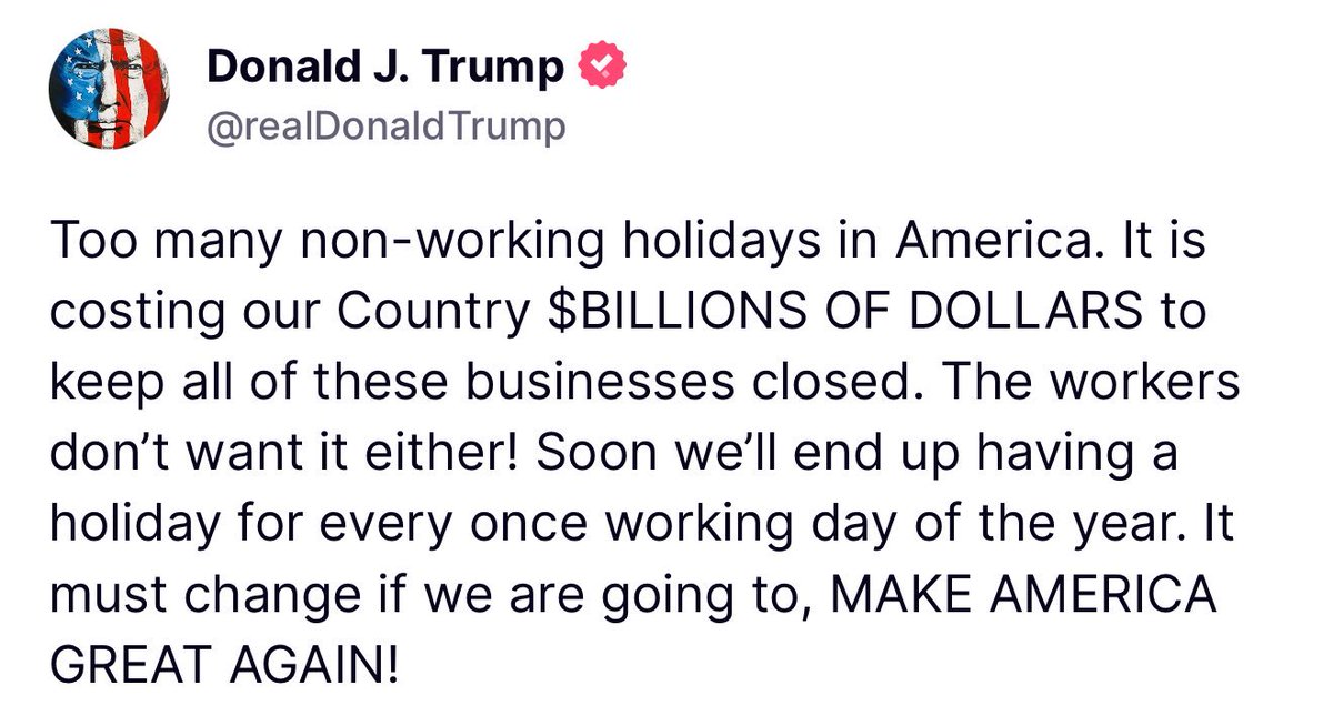 またまたトランプ大統領がトラブルを引き起こそうといている。米国の祝日を無くそうとしているのだ。

流石に、MAGA信奉者でも反対する者が出てくるだろう。
