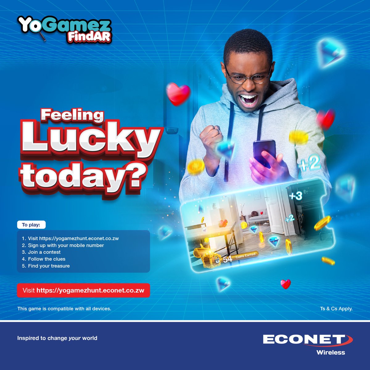 🎮 Ready to turn your world into a game?

Join the YoGamez FindAR hunt and WIN BIG.

👉 Sign up now: yogamezhunt.econet.co.zw