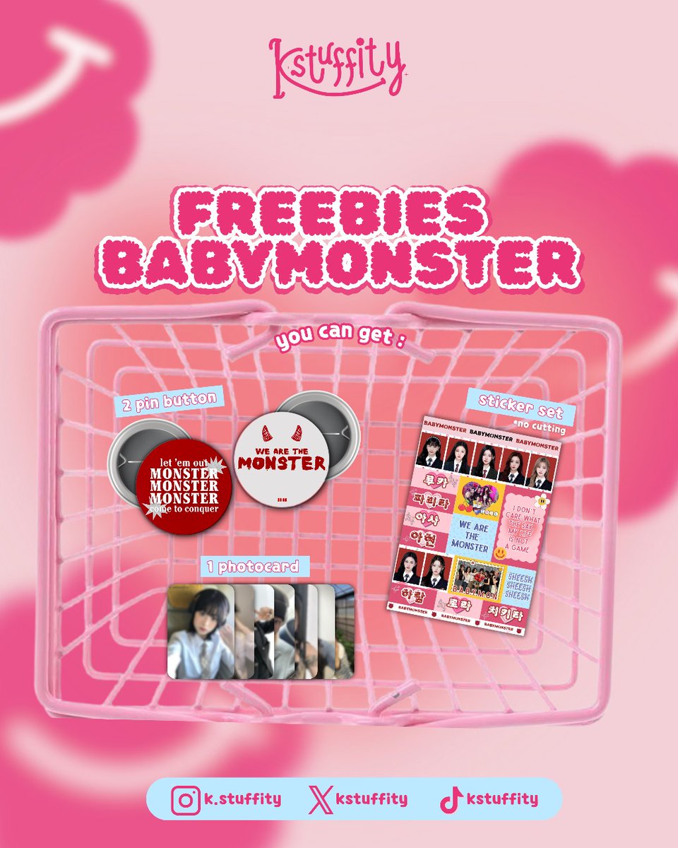 kstuffity's tweet image. Hi, montiz

We want to make online freebies "Babymonster", we will open pre-order on payday (June 25). Is anyone interested? drop your uname if you are interested. 

retweets and likes will be greatly appreciated 

#BABYMONSTER_IN_JAKARTA 
#HELLOMONSTERS_in_JAKARTA
#BABYMONSTER