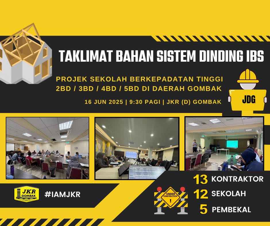 JKR Gombak (@jkrgombak) on Twitter photo 16 Jun 2025 - Sesi taklimat bahan sistem dinding IBS telah diadakan untuk Projek Sekolah Berkepadatan Tinggi di Daerah Gombak yang melibatkan semua Pegawai Tapak Bina JKR Gombak dan 13 kontraktor.
<a href="/moworksmy/">Kementerian Kerja Raya Malaysia</a>
<a href="/IPJKR_Official/">JKR Malaysia Rasmi</a>
@JKRSelangoR
<a href="/Irshukriishak/">Ir. Shukri Bin Ishak</a> 16 Jun 2025 - Sesi taklimat bahan sistem dinding IBS telah diadakan untuk Projek Sekolah Berkepadatan Tinggi di Daerah Gombak yang melibatkan semua Pegawai Tapak Bina JKR Gombak dan 13 kontraktor.
<a href="/moworksmy/">Kementerian Kerja Raya Malaysia</a>
<a href="/IPJKR_Official/">JKR Malaysia Rasmi</a>
@JKRSelangoR
<a href="/Irshukriishak/">Ir. Shukri Bin Ishak</a>