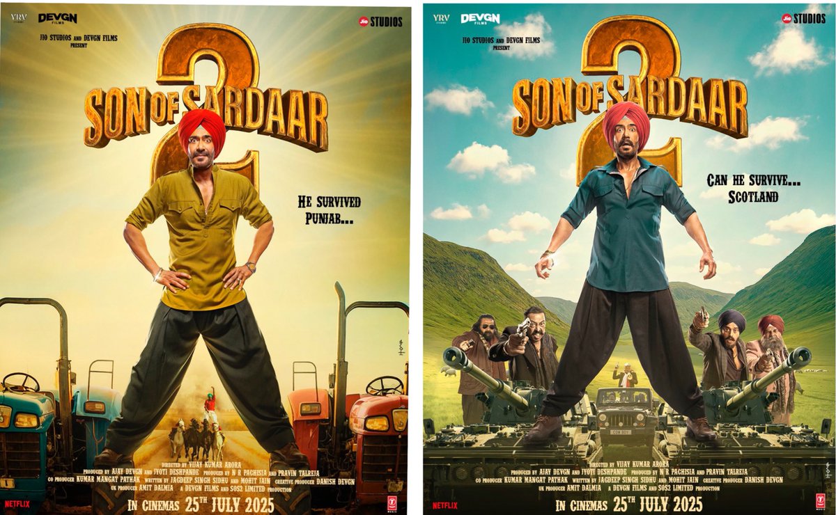 rohitjswl01's tweet photo. Jisne PUNJAB jeeta woh ab SCOTLAND bhi jeet ke dikhaega, presenting new posters of SON OF SARDAAR 2….. 

#AjayDevgn #JioStudios #JyotiDeshpande #AjayDevgnFilms #SoS2 #SonOfSardaar2 

@ajaydevgn @jiostudios @ADFFilms https://t.co/k5OHijg1Dx