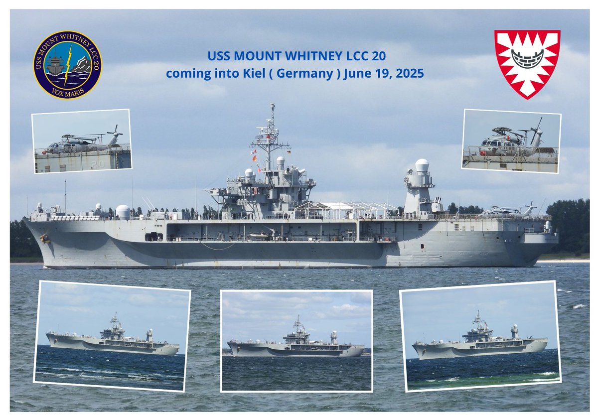 USS MOUNT WHITNEY LCC 20
coming into Kiel ( Germany ) June 19, 2025.
Photo's via <a href="/GGYSSELSSHIPS/">G.GYSSELSSHIPCOLLECTION</a> , <a href="/deutschemarine/">Deutsche Marine</a> , <a href="/WarshipCam/">WarshipCam</a> , <a href="/seawaves_mag/">SeaWaves Magazine</a> .