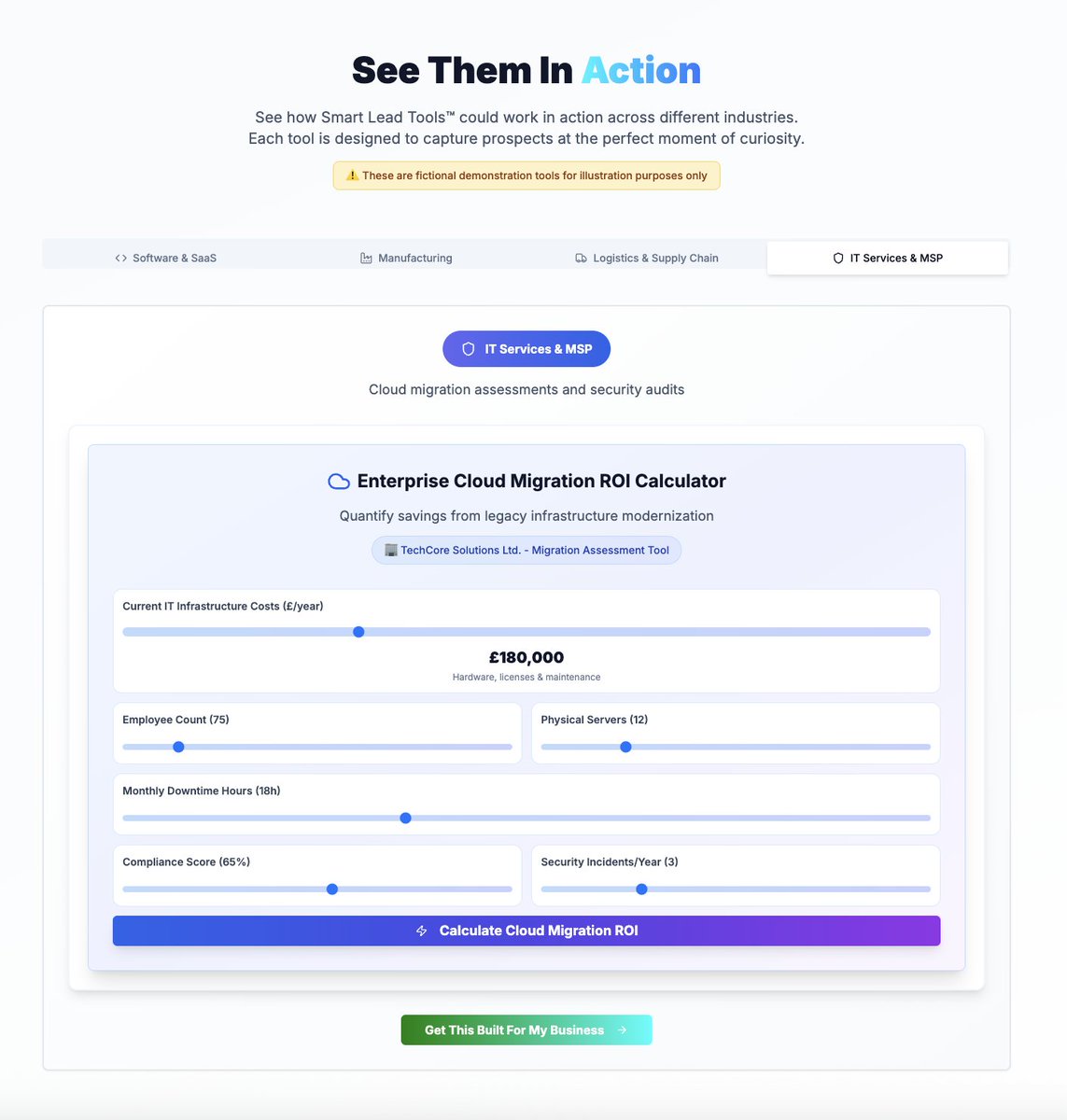 Why Smart Lead Tools Dominate for B2B:

✅  Capture buyers before they're ready: Most B2B prospects aren't ready for sales calls, but they're curious about costs, ROI, and potential outcomes.

✅ Value-first approach: Instead of asking for meetings immediately, they offer genuine