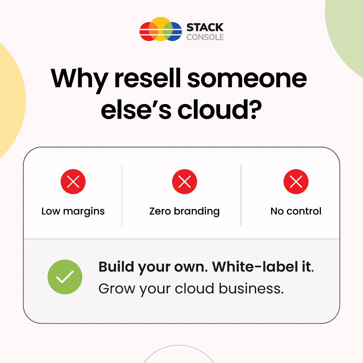 stackconsole's tweet image. Reselling AWS or Azure?
You’re just a middleman.
Resell your own cloud with Stack Console instead:
✅ Keep 100% of the revenue 💰
✅ Control user experience 🎛️
✅ Build your brand, not someone else’s 🏷️🚀 
We help you become the provider — not the partner.