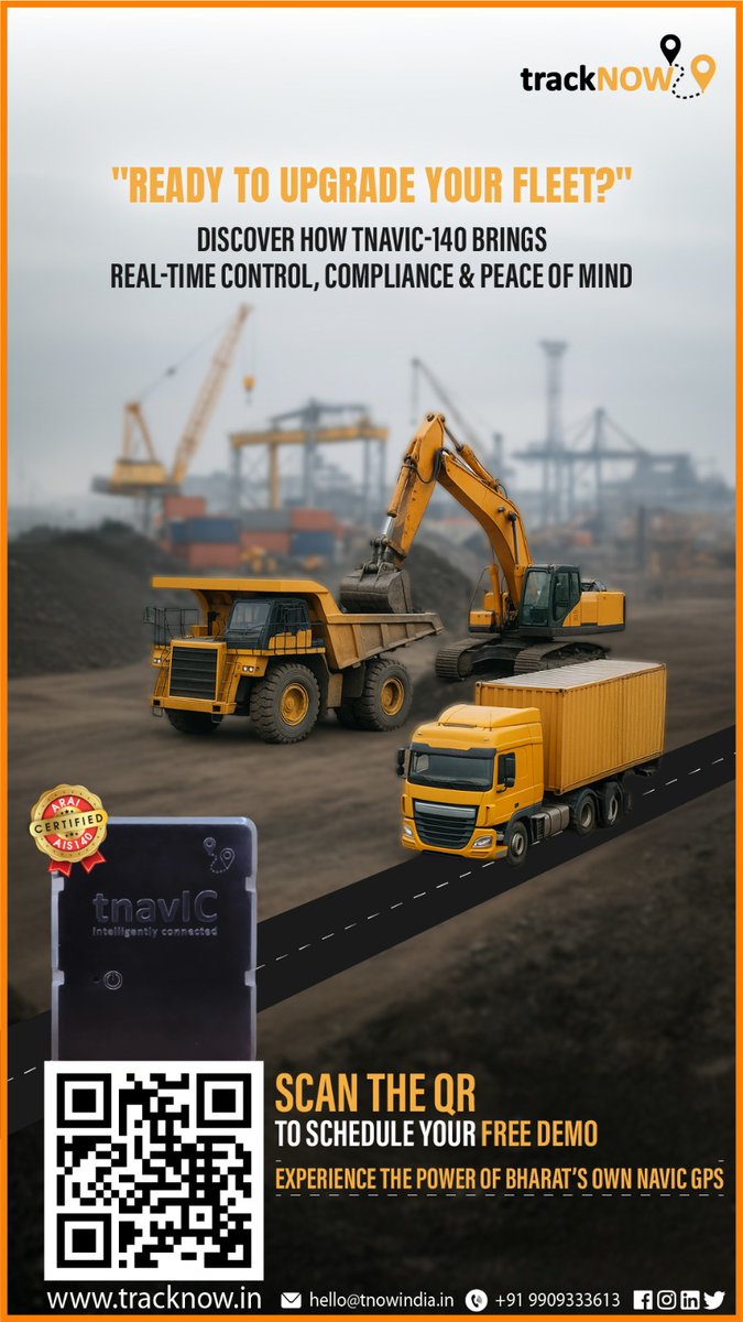 🚛 Ready to Upgrade Your Fleet?

trackNOW’s tnavIC-140 brings unmatched real-time control, GPS compliance &amp; operational peace of mind. Engineered with Bharat’s own NAVIC GPS &amp; ARAI certification for rugged performance.

📲 Scan the QR &amp; book your FREE demo today!