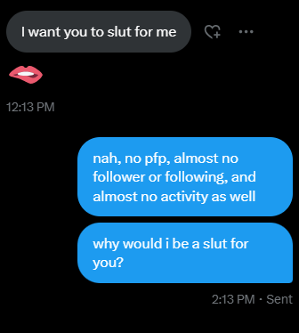 lol, a nobody wants me to be a slut for them, absolutely empty account with last tweet almost 6 years ago