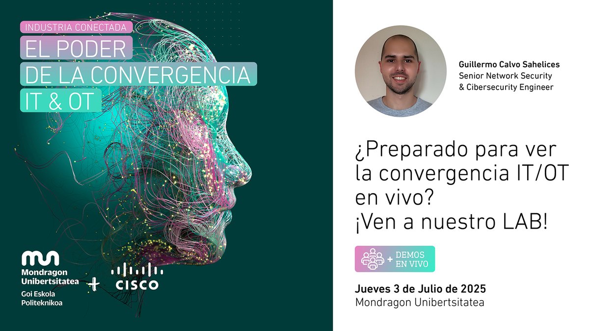 ¿Quieres ver la convergencia IT/OT en acción?

El 3 de julio en @MUUnibertsitatea, Guillermo Calvo (Ikusi) lidera una demo en vivo sobre ciberseguridad industrial.

📍#IndustriaConectada #ITOT #DemoEnVivo #Ikusi
