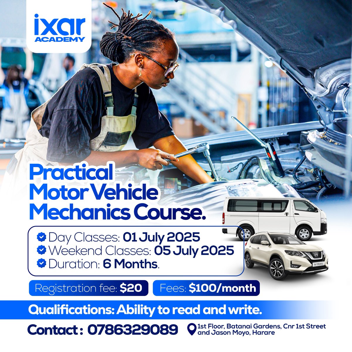 IxarAcademy's tweet photo. Join our practical motor vehicle mechanics class starting on the 1st of July in Harare. Contact 0786329089 to secure your place. https://t.co/6fV0n6GRjR