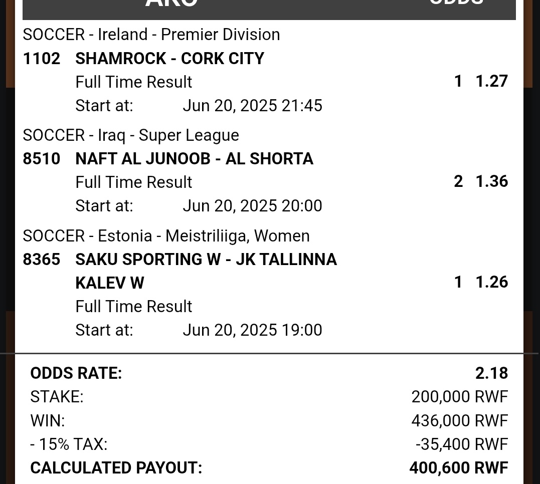 HELLO 👋 

LET'S PLAY THIS SURE ODD 2+ 👌👌
Well analyzed with 97% chances of winning 💪💪💪

Betpawa code 👉 3A82ENJ

We are winning today 🙌