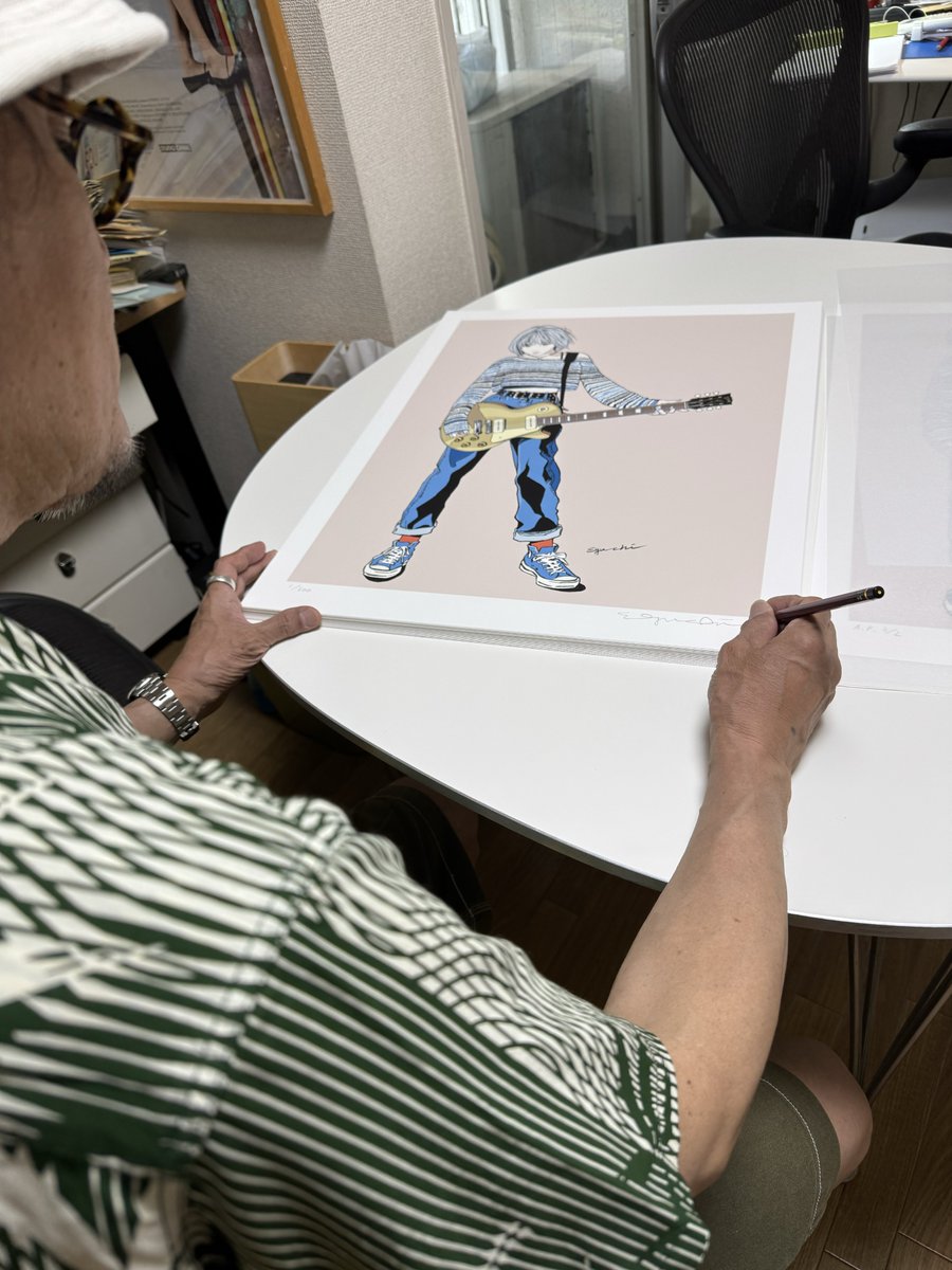 江口寿史さんに新作版画のサインをいただきました。 こちらは『レスポール』！  webfreestyle.com