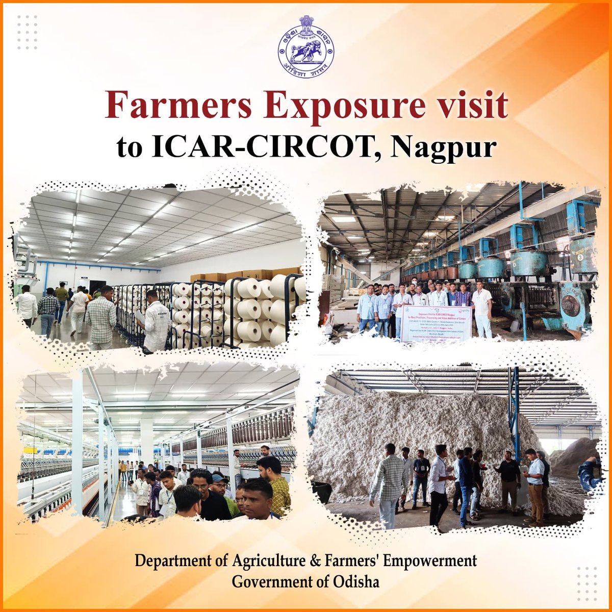 କୃଷି ବିଭାଗ, ଓଡ଼ିଶା (@krushibibhag) on Twitter photo Progressive farmers from Boudh district visited ICAR-CIRCOT, Nagpur under CDP-MLIP to gain insights into advanced cotton processing techniques, machinery use and value addition practices for enhanced income. <a href="/KVSinghDeo1/">Kanak Vardhan Singh Deo (Modiji Ka Parivar)</a>
<a href="/arvindpadhee/">Arabinda K Padhee</a> Progressive farmers from Boudh district visited ICAR-CIRCOT, Nagpur under CDP-MLIP to gain insights into advanced cotton processing techniques, machinery use and value addition practices for enhanced income. <a href="/KVSinghDeo1/">Kanak Vardhan Singh Deo (Modiji Ka Parivar)</a>
<a href="/arvindpadhee/">Arabinda K Padhee</a>
