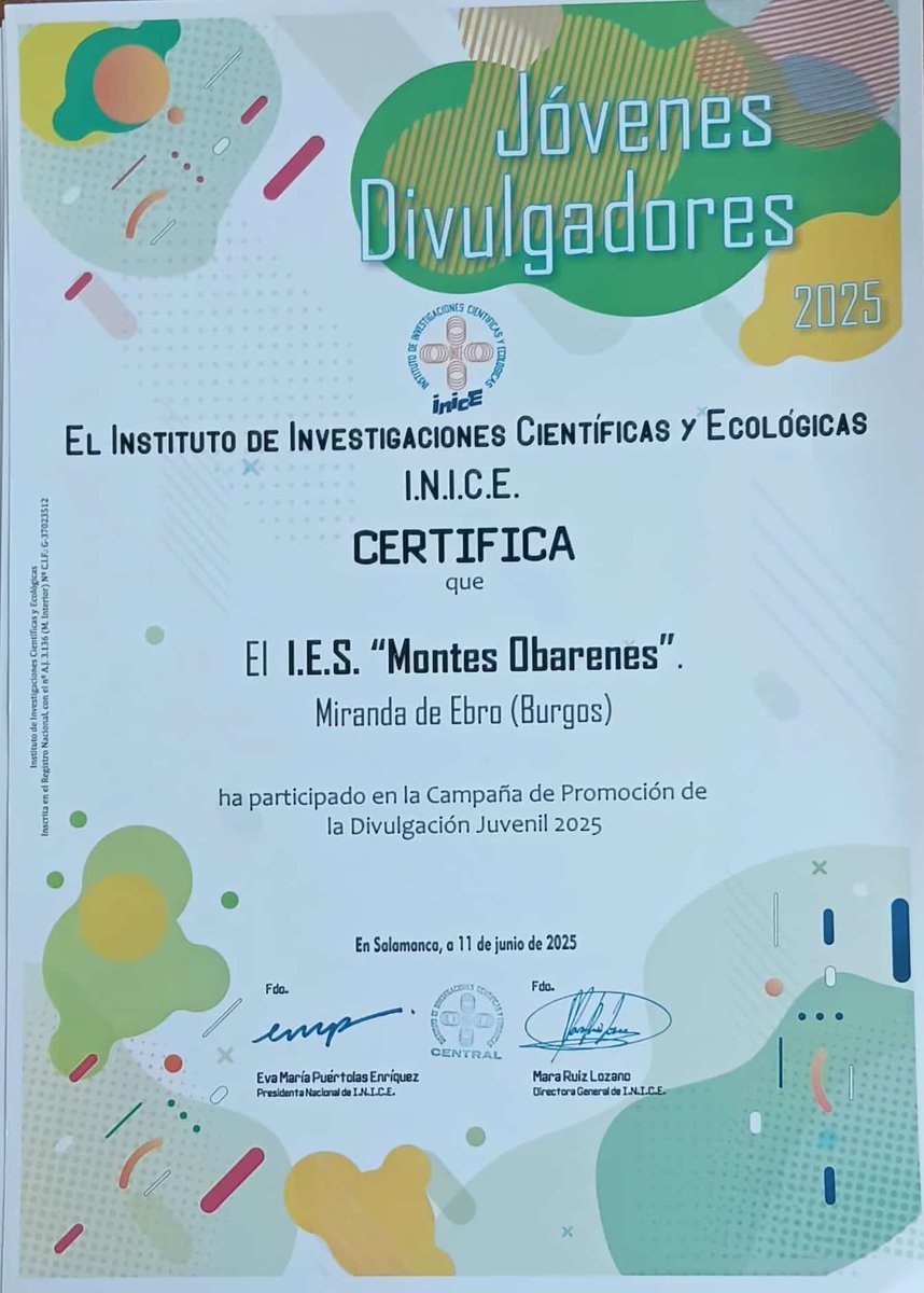 IES MONTES OBARENES (@iobarenes) on Twitter photo Los proyectos de cuatro de nuestras alumnas de 2º Bach (Emma Ayala, Somaya Benabdellah, Ane Hernández y Eloísa Prieto) en la campaña #JóvenesDivulgadores de <a href="/inice_es/">INICE (Inst. de Invest. Científicas y Ecológicas)</a>
han sido seleccionados para su publicación. ¡Enhorabuena!
#YoVoyAlObarenes #AquíHayTalento #MujeresEnLaCiencia Los proyectos de cuatro de nuestras alumnas de 2º Bach (Emma Ayala, Somaya Benabdellah, Ane Hernández y Eloísa Prieto) en la campaña #JóvenesDivulgadores de <a href="/inice_es/">INICE (Inst. de Invest. Científicas y Ecológicas)</a>
han sido seleccionados para su publicación. ¡Enhorabuena!
#YoVoyAlObarenes #AquíHayTalento #MujeresEnLaCiencia