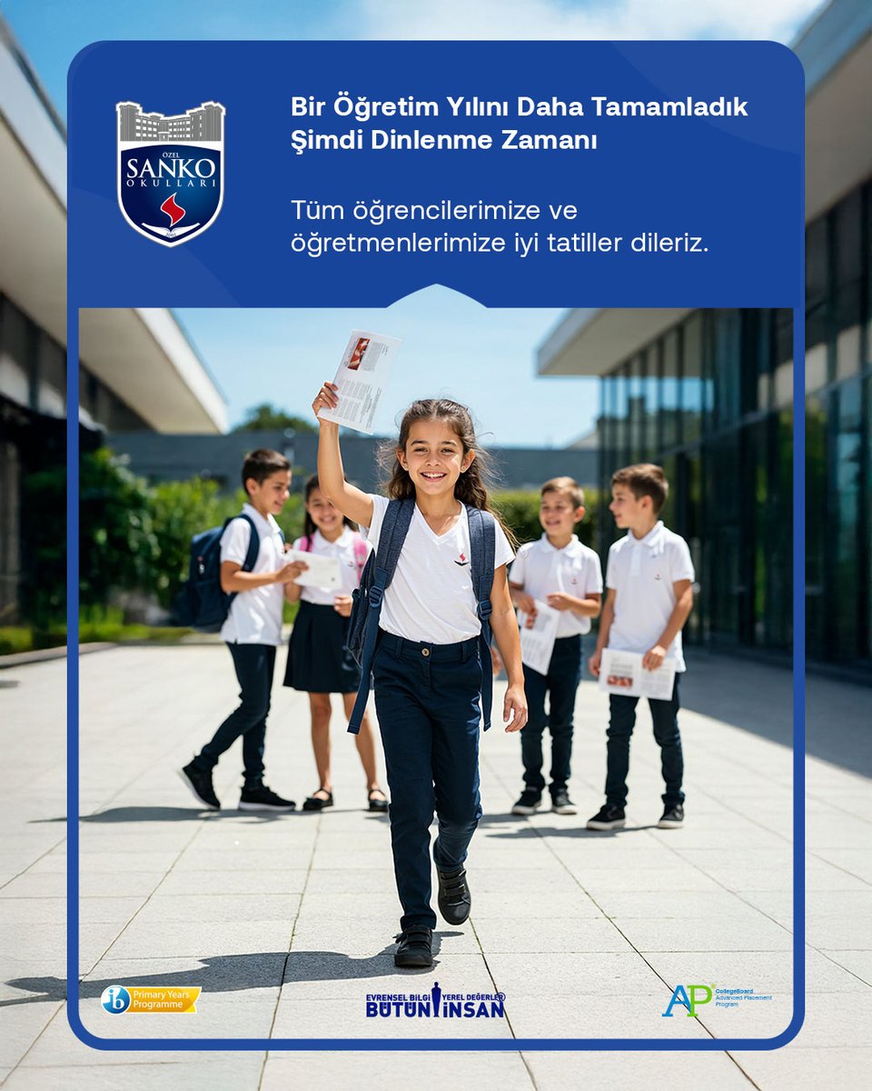 2024–2025 Eğitim Öğretim Yılı’nı başarıyla tamamlayan tüm öğrencilerimize ve emek veren öğretmenlerimize teşekkür eder; sağlıklı, verimli ve dinlendirici bir yaz tatili dileriz.

#SankoOkulları