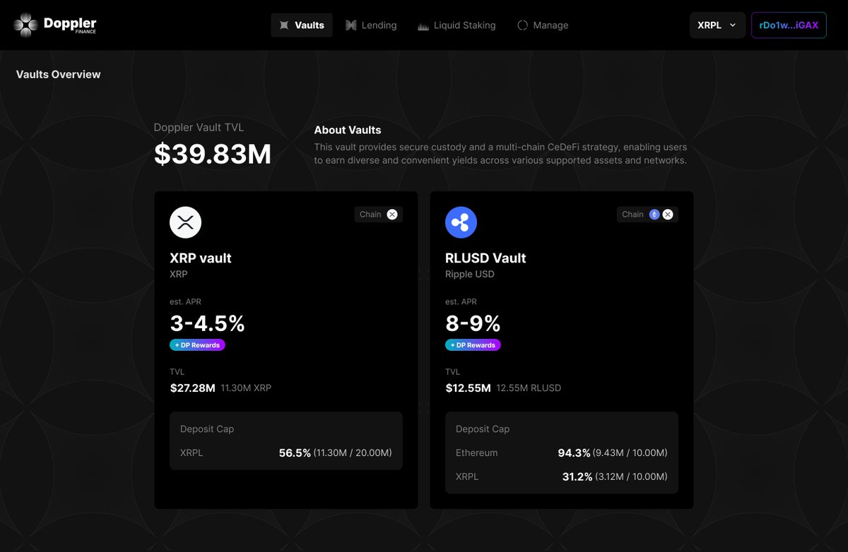 doppler_fi's tweet image. This is the page you’ll encounter through Doppler when the RLUSD Vault launches. 

The moment to earn yields on $XRP and $RLUSD with Doppler is almost here.

RLUSD Vault soon.

Use Doppler, Earn Yields