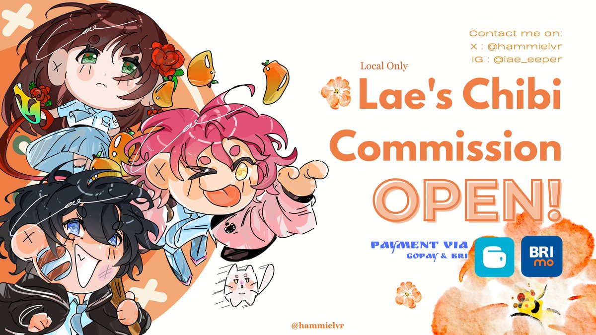 hammielvr's tweet image. 🔁 & 💟 r highly appreciated!
✨ LAE'S CHIBI COMMISSION OPEN ✨
hay fellas ak opcomms cheebz imut nan bogel buat local only (🇮🇩), kalo mau order/tanya2 dulu cuss gedor dmku 🫶 anw tambahan ingpo di 🧵 ↓
#commission #opencommission #chibicommission #zonajajan