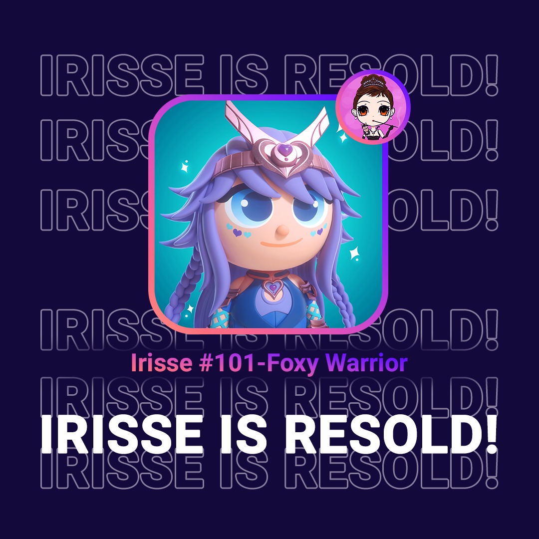 💌 Irisse-Foxy Warrior is RESOLD to <a href="/nft_sampo/">NFT_Sampo</a> 💌

Welcome James🫂 Thank you for your love and support 🥰 You're now a part of Hue-Stars (Irisse Community Name), James ⭐️

Let's #FindYourIrisse 💖💜💖
---
Fams, please check on James's Wonderful Collections-Project Scarlett🔗⬇️❣️