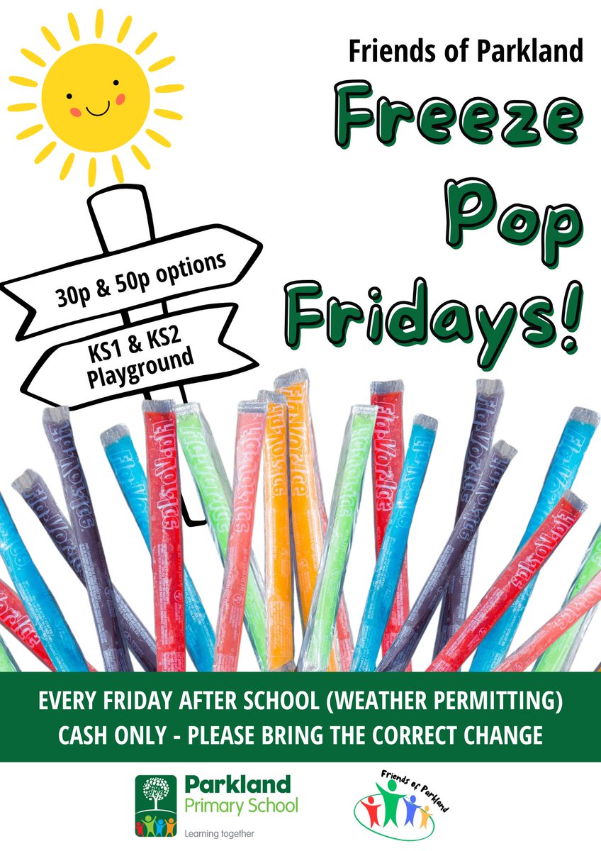 Reminder!

Friends of Parkland will be selling ice poles in both playgrounds after school today (weather permitting).

CASH ONLY 💚