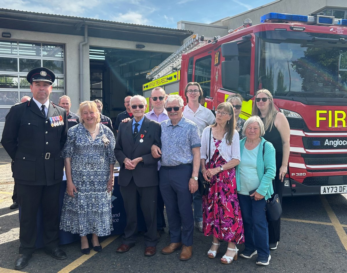 It was a real privilege to present William Betts, a Norfolk firefighter who started his service during WW2,  with a Long Service and Good Conduct Medal.
William, now aged 97, joined Wroxham Fire Station in 1942, and served until 1963.
<a href="/Norfolkfire/">Norfolk Fire and Rescue Service</a>