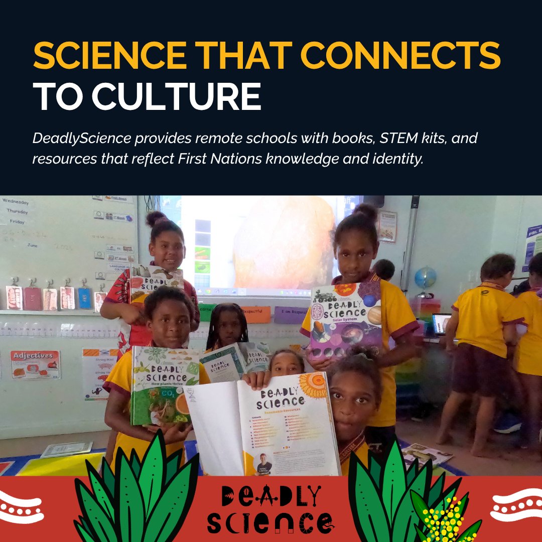 DeadlyScience's tweet image. A small donation can make a big difference.
This EOFY, help DeadlyScience bring culturally relevant STEM to remote First Nations communities.
When young people see themselves in science, they thrive.
Donate now: mycause.com.au/events/deadlys…
#DeadlyImpact #EOFYGiving #STEMequity