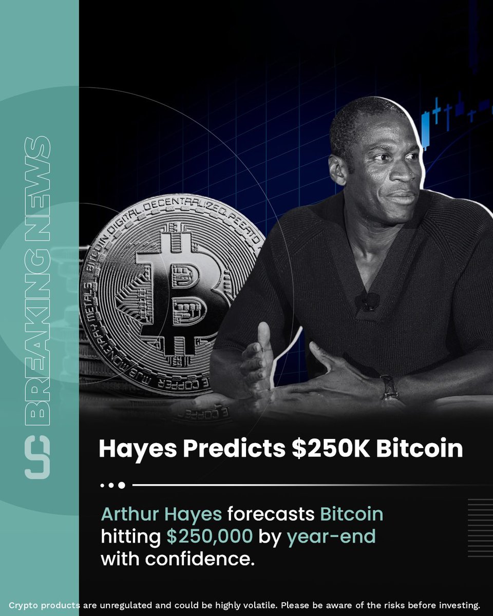 Hayes Predicts $250K Bitcoin!
Crypto heavyweight Arthur Hayes is betting big, forecasting Bitcoin to hit $250,000 by the end of 2025!

Is this the rally we’ve been waiting for? Confidence is high, momentum is building…

🔁 Share your prediction in the comments!
#Bitcoin