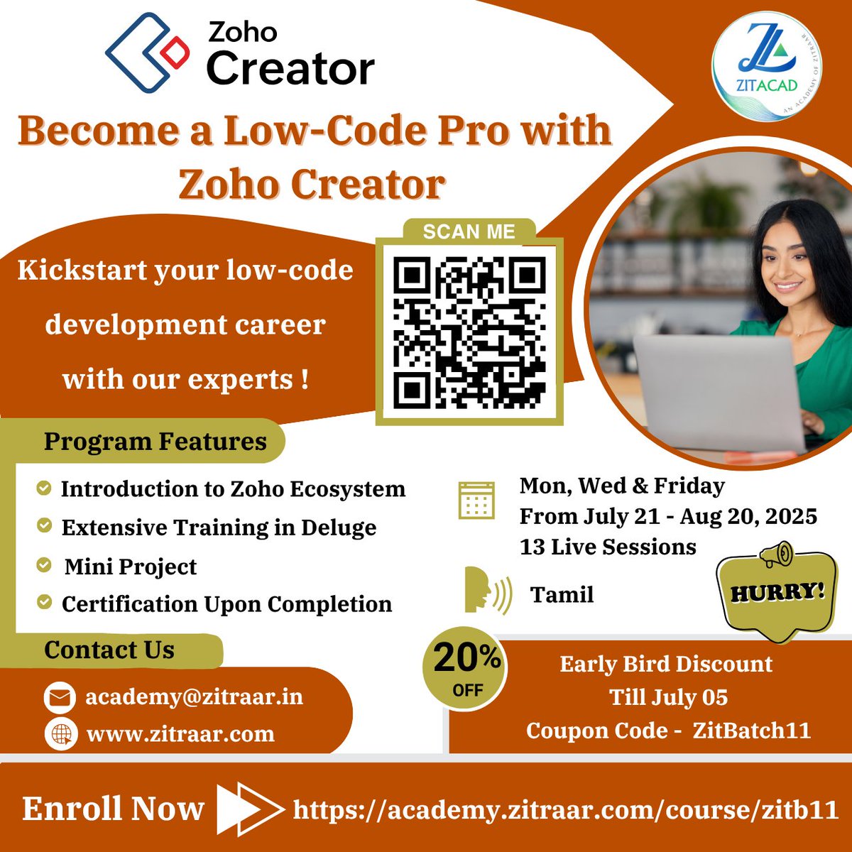 zitraar's tweet photo. 🚀 Unlock New Skills with Zoho Creator!

Ready to take your career to the next level? 🌟

Join our expert-led Zoho Creator course and master the art of low code development.

Registration Link - https://t.co/pt1pzklqj4 

#Zitraar #ZitAcad #ZohoCreator #LowCode #SkillDevelopment https://t.co/UdLuQM8Rlj
