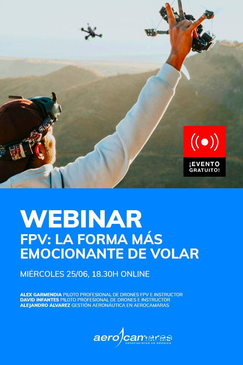 🕶️ ¿Te gustaría #volar como un #dron?
No te pierdas nuestro #webinar gratuito sobre vuelo #FPV con @FPVcompeticion 🎮
📅 25/06, 18.30h
🎟️ Reserva tu plaza aquí: cursodedrones.es/nuevo-webinar-… 
#WebinarFPV #FPVdrones #FPVCompeticion #Drones #Aerocamaras