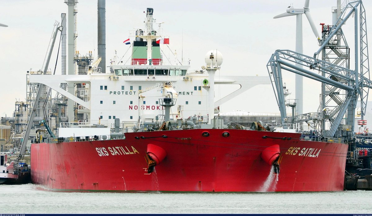 The double-hulled oil tanker SKS SATILLA in dry dock after striking an abandoned and submerged oil platform 65 miles south of Galveston in March 2009. Damage was limited to the ballast tanks and the cargo tanks did not rupture. Press release at the time:
Ensco International