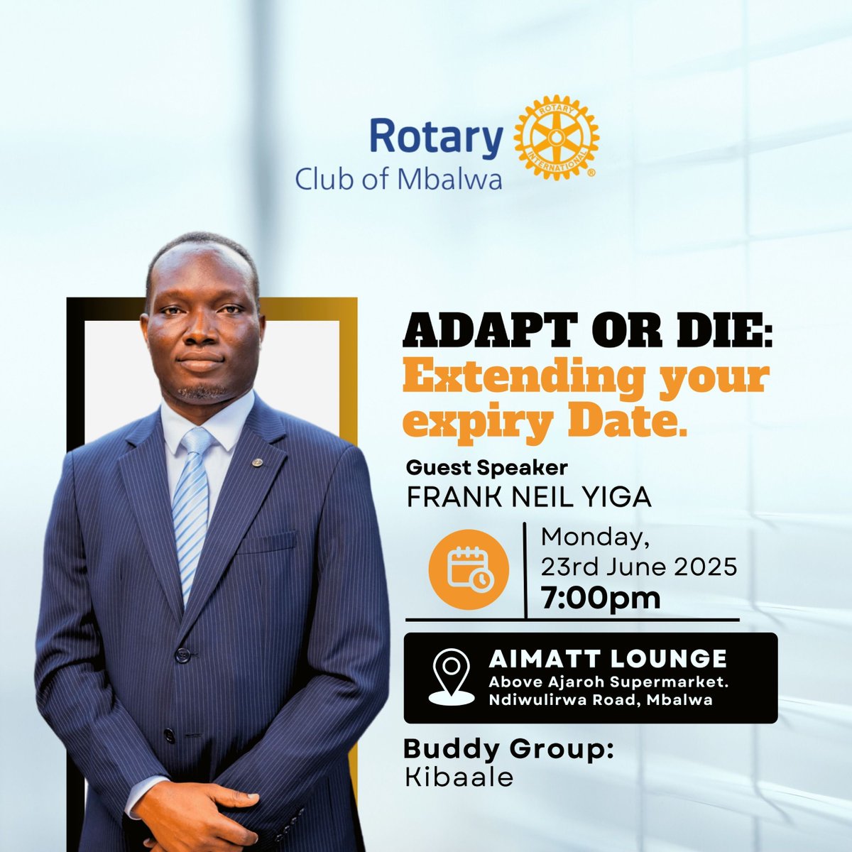 rotary club of mbalwa (@rotarymbalwa) on Twitter photo "Weโre honored to host a special guest as we dive into the thought-provoking theme: 'Adapt or Die โ Extending Your Expiry Date.' Ready to be challenged, inspired, and transformed!" <a href="/rotaryd9213/">Rotary District 9213</a> #UniteD9123UG #LeadershipMatters #MondayMotivation #TrendingNow "Weโre honored to host a special guest as we dive into the thought-provoking theme: 'Adapt or Die โ Extending Your Expiry Date.' Ready to be challenged, inspired, and transformed!" <a href="/rotaryd9213/">Rotary District 9213</a> #UniteD9123UG #LeadershipMatters #MondayMotivation #TrendingNow